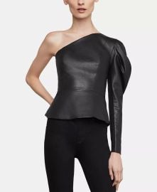 BCBGMAXAZRIA Lillyan One Shoulder Faux Leather Top at Macys