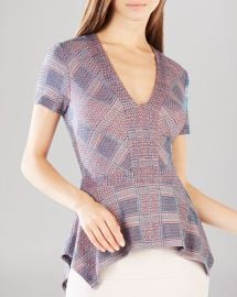 BCBGMAXAZRIA Maebelle Peplum Plaid Jacquard Top in Blue at Bloomingdales