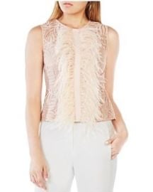 BCBGMAXAZRIA Meg Feather-Trim Top pink at Bloomingdales