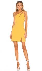 BCBGMAXAZRIA One Shoulder Cut Out Dress in Golden Cream from Revolve com at Revolve