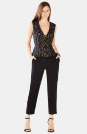 BCBGMAXAZRIA Rena Appliqu Cotton Blend Peplum Top at Nordstrom