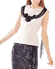 BCBGMAXAZRIA Virginie Fringe Embellished Peplum Top at Bloomingdales