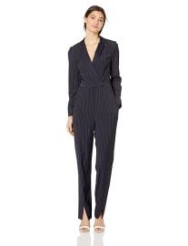 BCBGMAXAZRIA Women s Faux Wrap Pinstripe Jumpsuit at Amazon