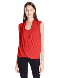 BCBGMAXAZRIA Women s Raychel Short Sleeve Drape Front Blouse at Amazon