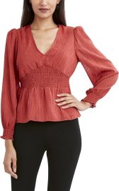 BCBGMAXAZRIA Women39s Blouse with Peplum Smocked Waist and Long Sleeves at Amazon Womens Clothing store at Amazon