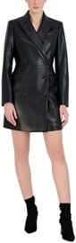 BCBGMAXAZRIA Women39s Faux Leather Double Breasted Blazer Cocktail Dress Long Sleeve V Neck Peak Lapel Pocket Button at Womens Clothing store at Amazon