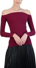 BCBGMAXAZRIA Women39s Fitted Ribbed Sweater Off The Shoulder Long Sleeve Sculpted Neck Top at Womens Clothing store at Amazon