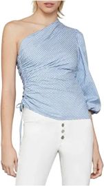 BCBGMAXAZRIA Women39s Ruched Poplin Top Blue Combo XXS at Womens Clothing store at Amazon