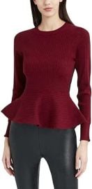 BCBGMAXAZRIA Womenx27s Long Sleeve Peplum Sweater at Womens Clothing store at Amazon