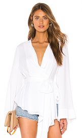 BCBGMAXAZRIA Wrap Blouse in Optic White from Revolve com at Revolve