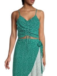 BCBGeneration Dot-Print Ruched Crop Top on SALE at Saks Off 5th