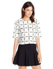 BCBGeneration Womenand39s Short-Sleeve Grid-Print Top at Amazon