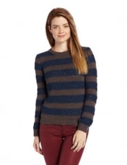 brown and blue striped sweater