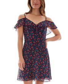 BCX Juniors Floral-Print Cold-Shoulder Ruffled Dress  Reviews - Dresses - Juniors - Macys at Macys