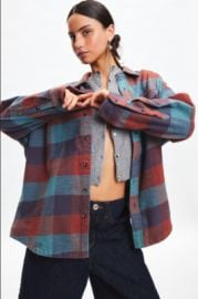 BDG Dani Oversized Flannel Shirt Red Blue Top Urban Outfitters Buttondown New S eBay at eBay