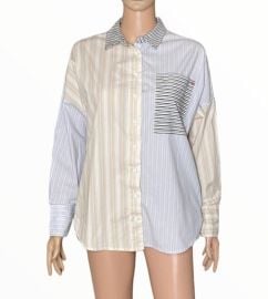 BDG Multicolor Stripped Slouchy Button Down Color Block Long Sleeve Cotton Shirt eBay at eBay