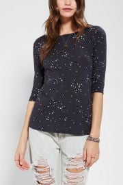 BDG Printed 34 Sleeve Boatneck Tee in black at Urban Outfitters