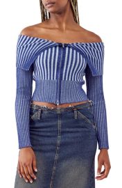 BDG Urban Outfitters Off the Shoulder Rib Zip Cardigan at Nordstrom