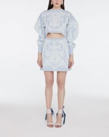 BEADED JACQUARD MINI SWEATER WITH FEATHERS at Raisa Vanessa