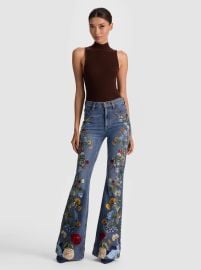 BEAUTIFUL EMBROIDERED JEAN in BROOKLYN BLUEMULTI ALICE OLIVIA at Alice + Olivia