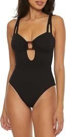 BECCA Womenx27s Standard Modern Edge One Piece Swimsuit Plunge Neck Bathing Suits at Womens Clothing store at Amazon