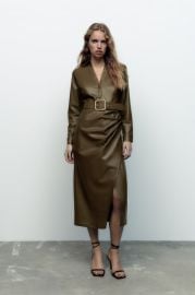 BELTED FAUX LEATHER DRESS - Khaki United States at Zara