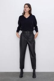 BELTED FAUX LEATHER PANTS at Zara