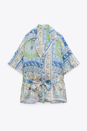 BELTED PRINT BLOUSE - Blue   United States at Zara