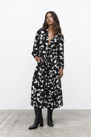 BELTED PRINTED DRESS - Black White United States at Zara