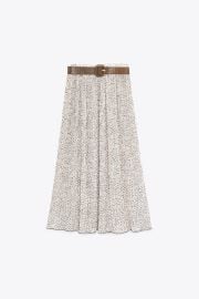 BELTED PRINTED PLEATED SKIRT - Ecru Black United States at Zara