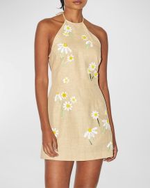 BERNADETTE Delilah Embroidered Linen Mini Dress at Neiman Marcus