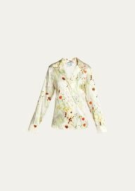 BERNADETTE Floral Bouquet-Print Silk Pajama Top - at Bergdorf Goodman