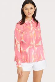 BETH PLEATED STENCIL FLORAL PRINT TOP at Milly