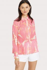 BETH PLEATED STENCIL FLORAL PRINT TOP at Milly