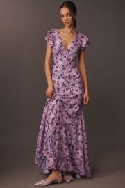 BHLDN Eva Flutter-Sleeve Plunge V-Neck Maxi Dress at Anthropologie