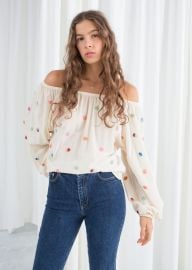 BILLOWY EMBROIDERED BARDOT BLOUSE at & Other Stories