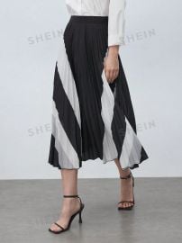 BIZwear Women39s Striped Pleated Long Elegant Skirt USA at Shein