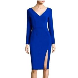 BLACK HALO Blue Cobalt Gilda Dress Side Slit Long Sleeve Size 2 Sheath 375 eBay at eBay