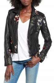 BLANKNYC Embroidered Faux Leather Moto Jacket at Nordstrom