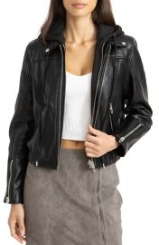 BLANKNYC Faux Leather Bomber Jacket with Removable Hood in Weekend Retreat Size X-Small at Nordstrom