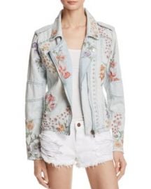 BLANKNYC Floral Embroidered Denim Moto Jacket at Bloomingdales