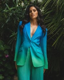 BLUE AND GREEN OMBRE FITTED BLAZER WITH PLEATED SLEEVE DETAIL Arelia39s Dream at Arelias Dream