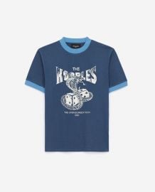 BLUE COTTON T-SHIRT WITH WHITE SNAKE MOTIF at The Kooples