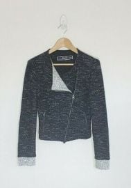 BNCI by Blanc Noir Short Tweed Jacket Asymmetric Drape Cropped Black Grey Small eBay at eBay