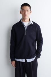 BOILED-WOOL ZIP-UP POLO SWEATER - NAVY COS at COS