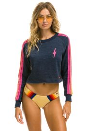 BOLT EMBROIDERY CLASSIC CROPPED CREW SWEATSHIRT - HEATHER NAVY NEON - Aviator Nation at Aviator Nation