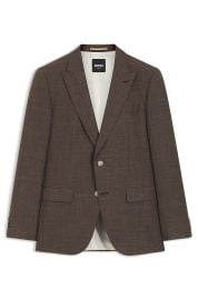 BOSS - BOSS ONE Slim-fit jacket in virgin wool, silk and linen - Dark Brown at Hugo Boss