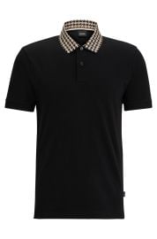 BOSS - Cotton-jersey polo shirt with houndstooth collar at Boss