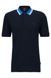 BOSS - Cotton-piqu slim-fit polo shirt with striped collar at Hugo Boss