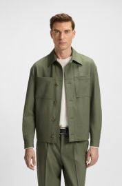 BOSS - Machine-washable relaxed-fit overshirt in stretch fabric - Green at Hugo Boss
